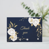 Carte De Remerciements bleu marine floral or blanc (Debout devant)