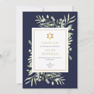 Carte De Remerciements Bleu marine Star of David funérailles juives Th