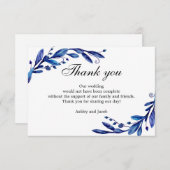 Carte De Remerciements Bleu merci. Note de mariage d'hiver. Botanique (Devant / Derrière)