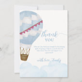 Carte De Remerciements Bleu moderne Boho Hot Air Baby shower (Devant)