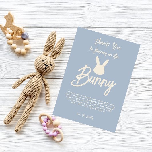 Carte De Remerciements Bleu moderne Cute Script Bunny Baby shower