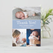 Carte De Remerciements Bleu moderne Photos multiples Baby Boy Douche (Debout devant)