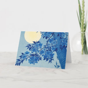 Carte De Remerciements Bleu Moonlit Arbre : Japonais Cerisier Fleur Nuit