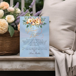 Carte De Remerciements Bleu Pastel - Couronne de Quinceañera Florale et D