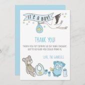 Carte De Remerciements Bleu personnalisable C'est un Baby shower Bo (Devant / Derrière)