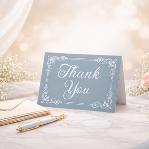 Carte De Remerciements Bleu Poussiéreux Argent Filigrane Script