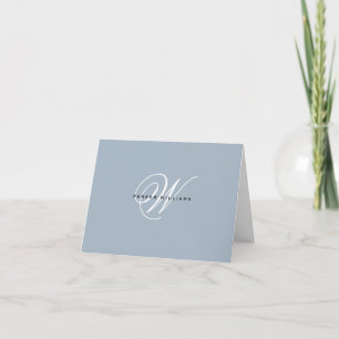 Carte De Remerciements Bleu poussiéreux & blanc remerciement plié monogra