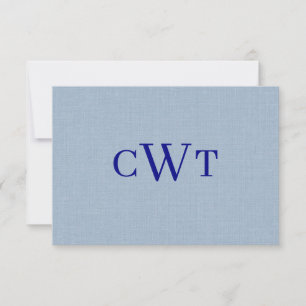 Carte De Remerciements Bleu Poussiéreux Bleu Marine Monogramme Initial Ma