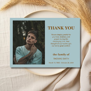 Carte De Remerciements Bleu Poussiéreux Minimaliste Photo Condoléances
