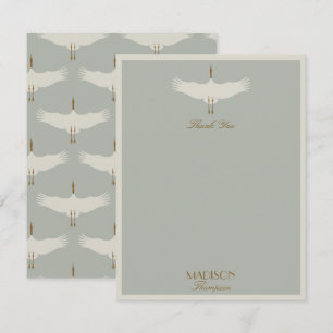 Carte De Remerciements Bleu Poussiéreux Neutre Oiseaux Cygnes Art Déco Mo