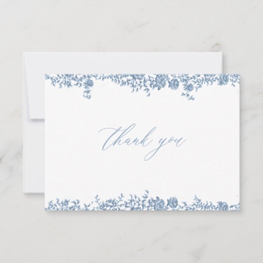 Carte De Remerciements Bleu Poussiéreux Toile Roses Françaises Mariage Cl (Devant)