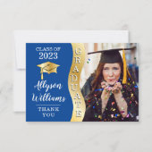 Carte De Remerciements Bleu profond | Gold Graduate Wave Grad Casquette p (Devant)
