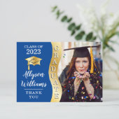 Carte De Remerciements Bleu profond | Gold Graduate Wave Grad Casquette p (Debout devant)