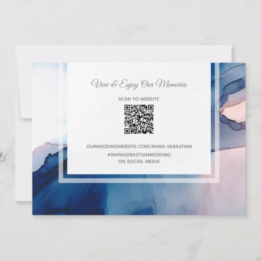 Carte De Remerciements ~ Bleu rose AR17 Aquarelle Elégant Mariage tendanc (Dos)