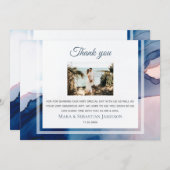 Carte De Remerciements ~ Bleu rose AR17 Aquarelle Elégant Mariage tendanc (Devant / Derrière)