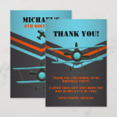 Carte De Remerciements Bleu, Rouge, Avion Noir Anniversaire (Devant / Derrière)