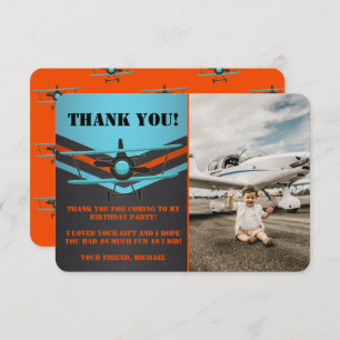 Carte De Remerciements Bleu, Rouge, Avion Photo Anniversaire