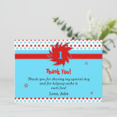 Carte de remerciements bleu rouge de pois (Debout devant)