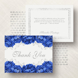Carte De Remerciements Bleu Royal Élégant Floral Quinceanera