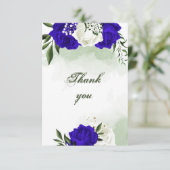 Carte De Remerciements bleu royal et fleurs blanches feuillage (Debout devant)