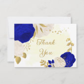 Carte De Remerciements bleu royal et fleurs blanches or mariage botanique (Devant)