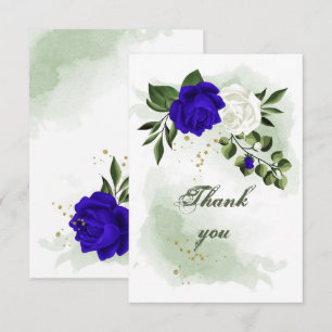 Carte De Remerciements bleu royal et fleurs blanches verdure