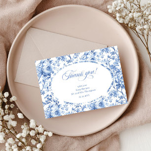 Carte De Remerciements Bleu royal toile florale mariage remerciement des