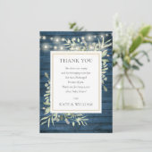 Carte De Remerciements Bleu Rustique Bois Lumières Verdure Baby shower Po (Debout devant)