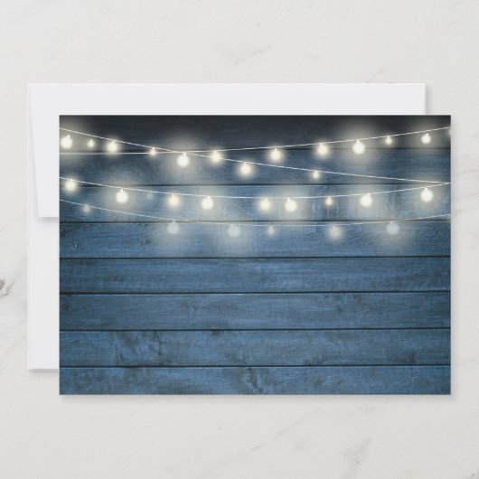 Carte De Remerciements Bleu Rustique Chaîne de bois Lumières Photo Baptêm (Dos)