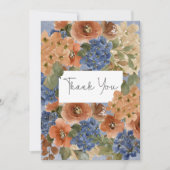 Carte De Remerciements Bleu rustique et rouille orange brûlée Monogramme (Devant)