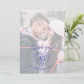 Carte De Remerciements Bleu saphir coeur anniversaire 45 ans photos (Debout devant)