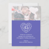 Carte De Remerciements Bleu saphir coeur anniversaire 45 ans photos (Dos)