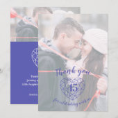 Carte De Remerciements Bleu saphir coeur anniversaire 45 ans photos (Devant / Derrière)