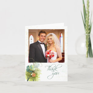 Carte De Remerciements Bleu sarcelle vert + remerciement de mariage flora