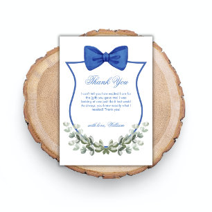 Carte De Remerciements Bleu simple Bow Eucalyptus Crest Boy Baby shower