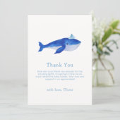 Carte De Remerciements Bleu Simple Sous Le Baby shower Des Baleines (Debout devant)
