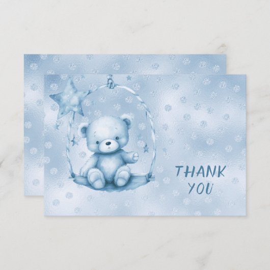 Carte de remerciements bleu Teddy Bear (Devant / Derrière)