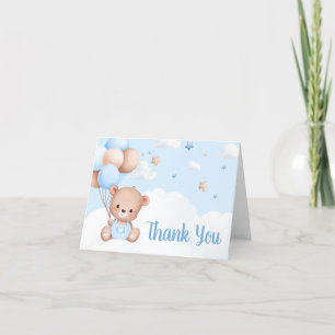 Carte De Remerciements Bleu Teddy Bear Nuages Baby shower à ballon