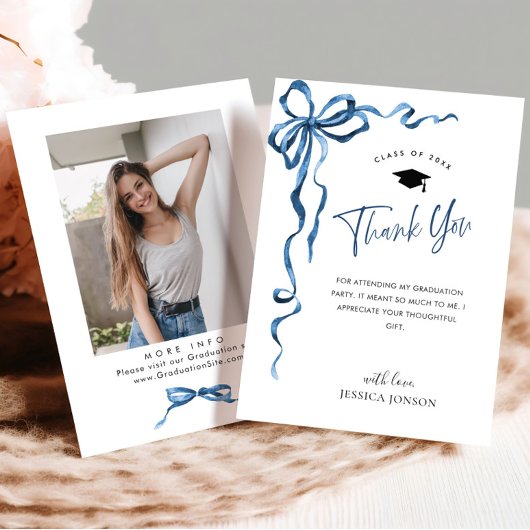 Carte De Remerciements Bleu tendance coquette de la bow