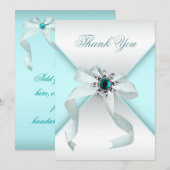 Carte de remerciements bleu Turquoise blanc (Devant / Derrière)
