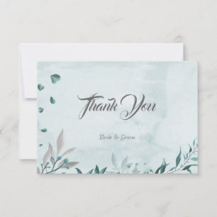 Carte De Remerciements Bleu turquoise romantique feuille botanique
