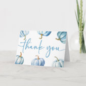 Carte De Remerciements Bleu Un Peu De Citrouille Est En Route ! Baby show (Devant)