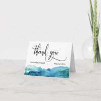 Bleu Vert Aqua Aquarelle Mariage Remerciements 3