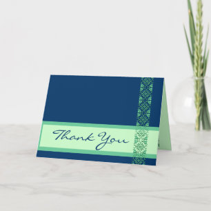 Carte De Remerciements BLEU & VERT avec Remerciement de Mariage en Dentel