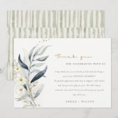 Carte De Remerciements Bleu vert or feuille Mariage botanique floral (Devant / Derrière)