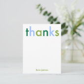 Carte De Remerciements Bleu & Vert Remerciement Moderne Simple (Debout devant)