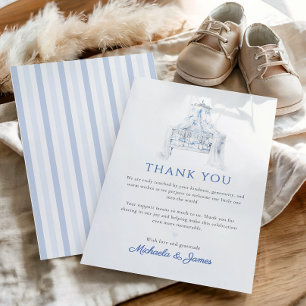 Carte De Remerciements Bleu Vintage Toile de Jouy Garçon Baby Shower