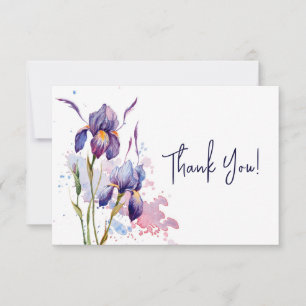 Carte De Remerciements Bleu violet Iris Garden Aquarelle Florale