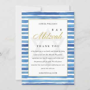 CARTE DE REMERCIEMENTS BLEUE DE COULEUR D'EAU INDIGO BLEU BAT BAR MITZVAH