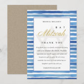 CARTE DE REMERCIEMENTS BLEUE DE COULEUR D'EAU INDIGO BLEU BAT BAR MITZVAH (Devant / Derrière)